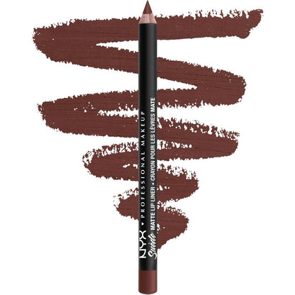 NYX Professional Makeup Matte Suede Lip Liner front view showing the OG Brew brown pencil tip.