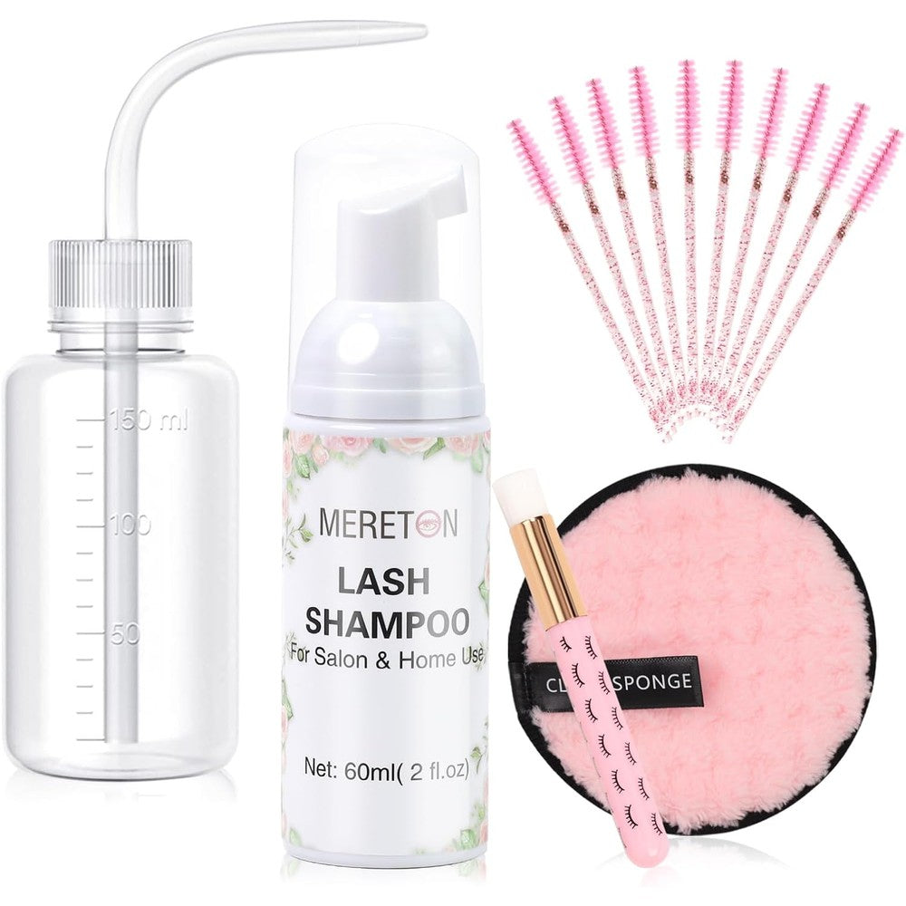 Mereton lash shampoo kit front view packaging and bottle