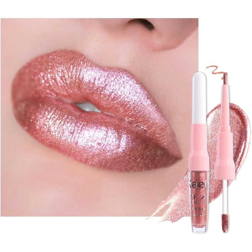 Evpct rose gold metallic lip liner and shimmer liquid lipstick combo set