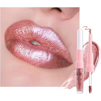 Evpct rose gold metallic lip liner and shimmer liquid lipstick combo set
