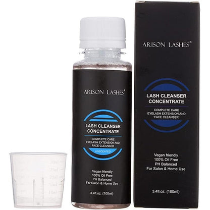 Arison Lashes Lash Shampoo Concentrate front view of one hundred milliliter bottle for extension aftercare