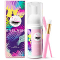 Buqikma Eyelash Extension Shampoo Kit front view packaging and cleanser bottle