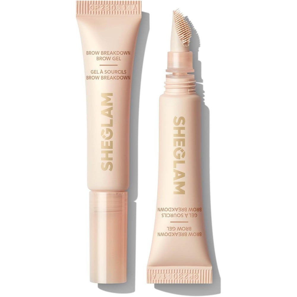 SHEGLAM Brow Breakdown Brow Gel front view showing the transparent tube packaging.