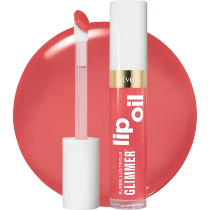 REVLON Super Lustrous Glimmer Lip Oil, Moisturizing & Tinted, Shiny Finish, Made with Plant-Based Squalane, 007 Posh Peach, 0.13 fl oz