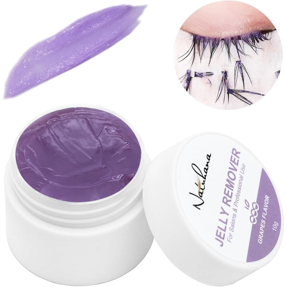 Natuhana cream lash remover front view showing purple 10g jar packaging