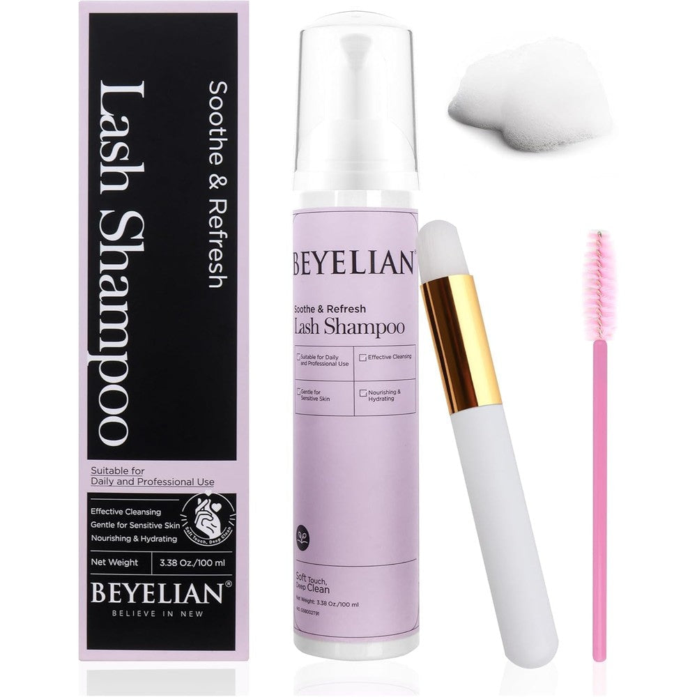 Beyelian cluster lash glue remover and shampoo kit front view packaging