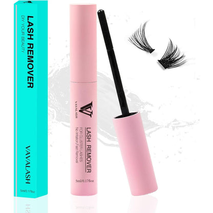 VAVALASH Lash Remover front view of pink bottle and cyan packaging box.