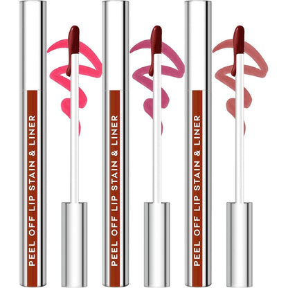 3Pcs Lip Stain Peel Off Set, Peel Off lip Liner Stain Long Lasting Waterproof, Matte Lip Tattoo Tint Transfer Proof, Highly Pigmented Color Lip Makeup(#01+02+03)
