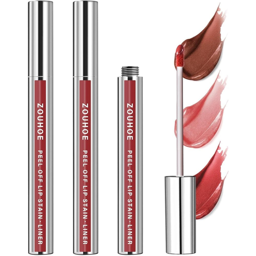 Peel Off Lip Stain Set â€“ 3 Colors Long Lasting Lip Tint, Smudge-Proof, Transfer-Proof, Kiss-Proof, Vegan Lip Makeup Gift for Her
