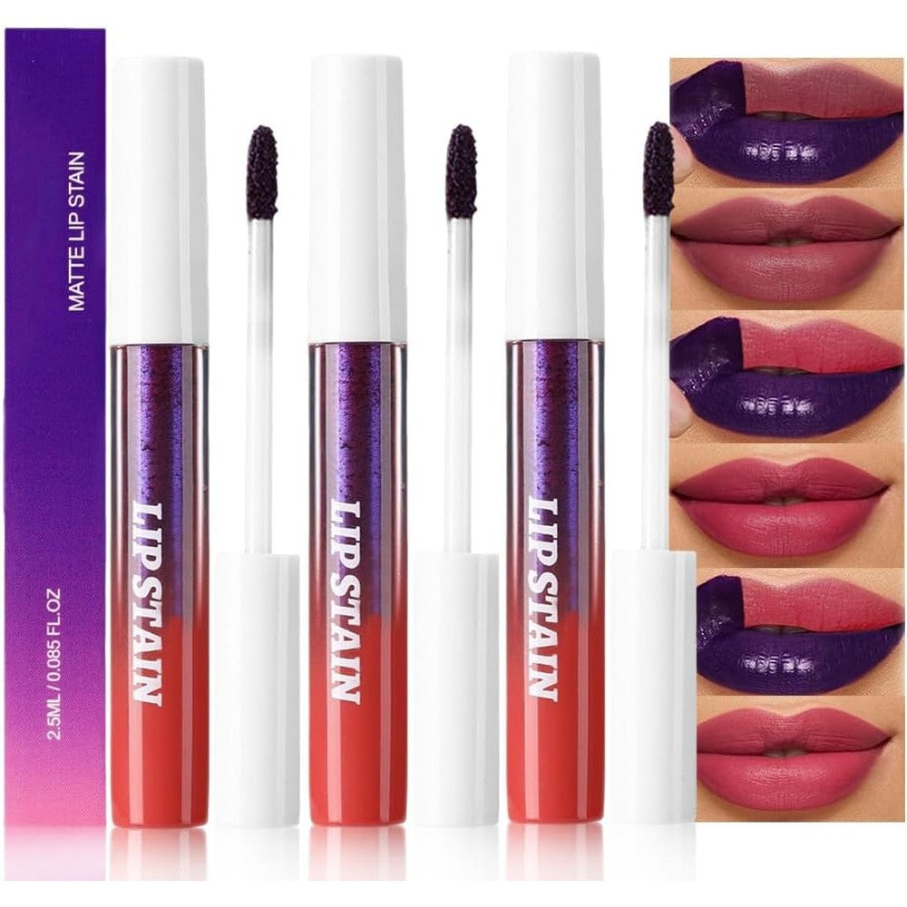 evpct 3Pcs Peel Off Lip Stain Tints, Maroon Mauve Red Matte Liquid Lipstick Lip Stain Long Lasting Waterproof for Women, Non-stick Cup Lipstick Peel Off Highly Pigmented Smudge-proof, 01# & 02# & 03#