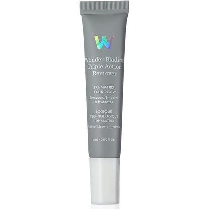 Wonderskin Wonder Blading Triple Action Makeup Remover 15ml tube front view showing grey packaging and holographic logo