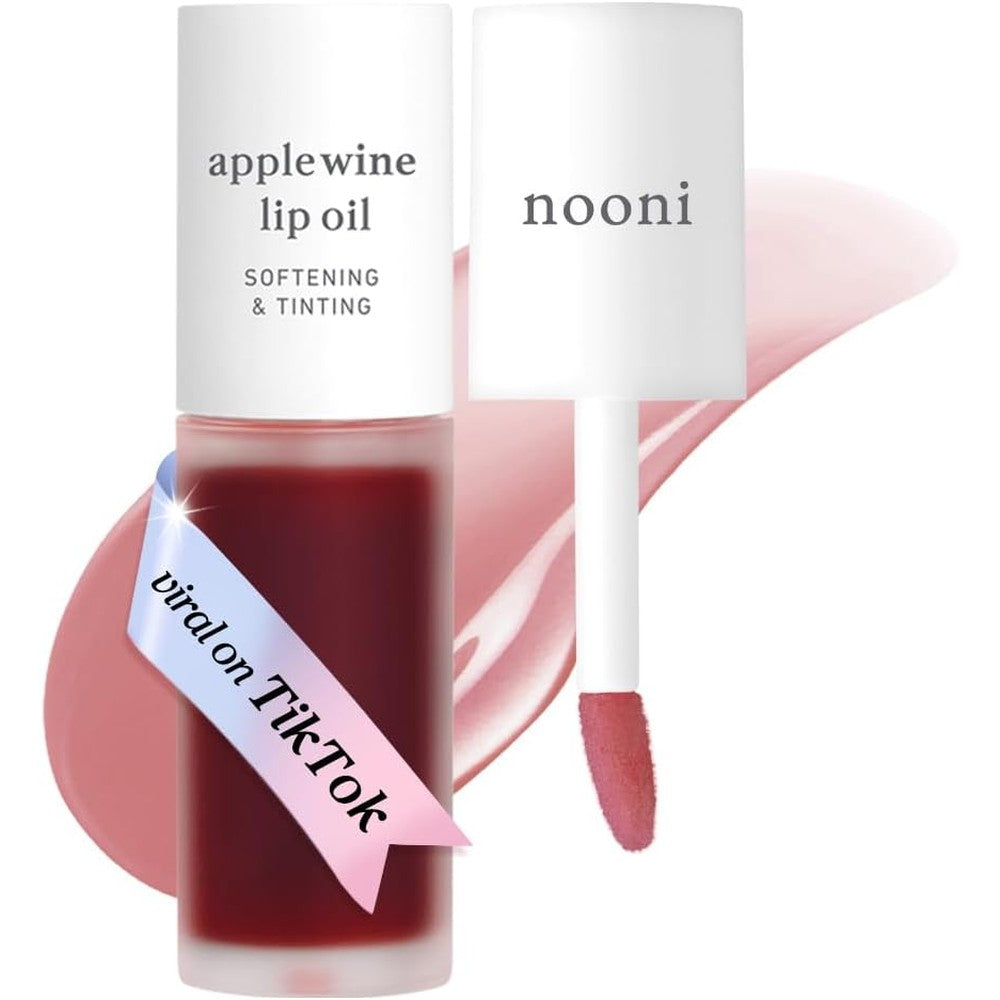 Nooni Korean Lip Oil Applewine front view showing the bottle and applicator