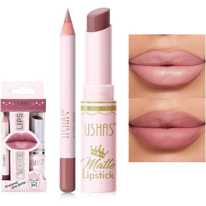 USHAS 2 in 1 waterproof lipstick and lip liner combo set in S9