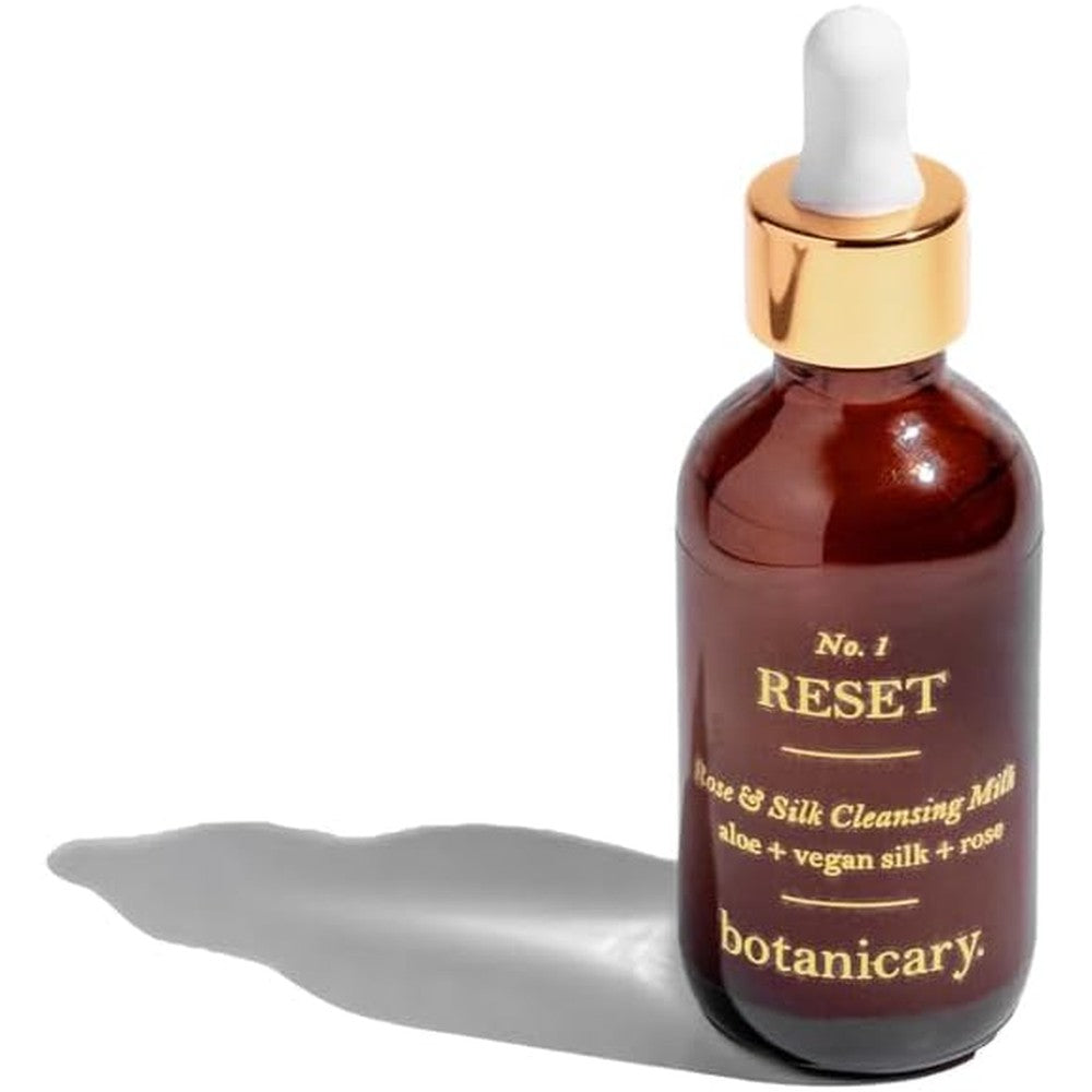 Botanicary Rose And Silk Cleansing Milk front view amber bottle