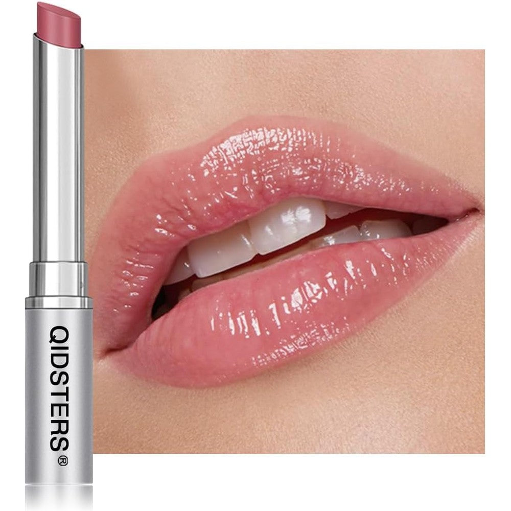 Qidsters Pink Honey Lipstick Tinted Lip Balm front view displaying the premium silver metallic tube packaging.