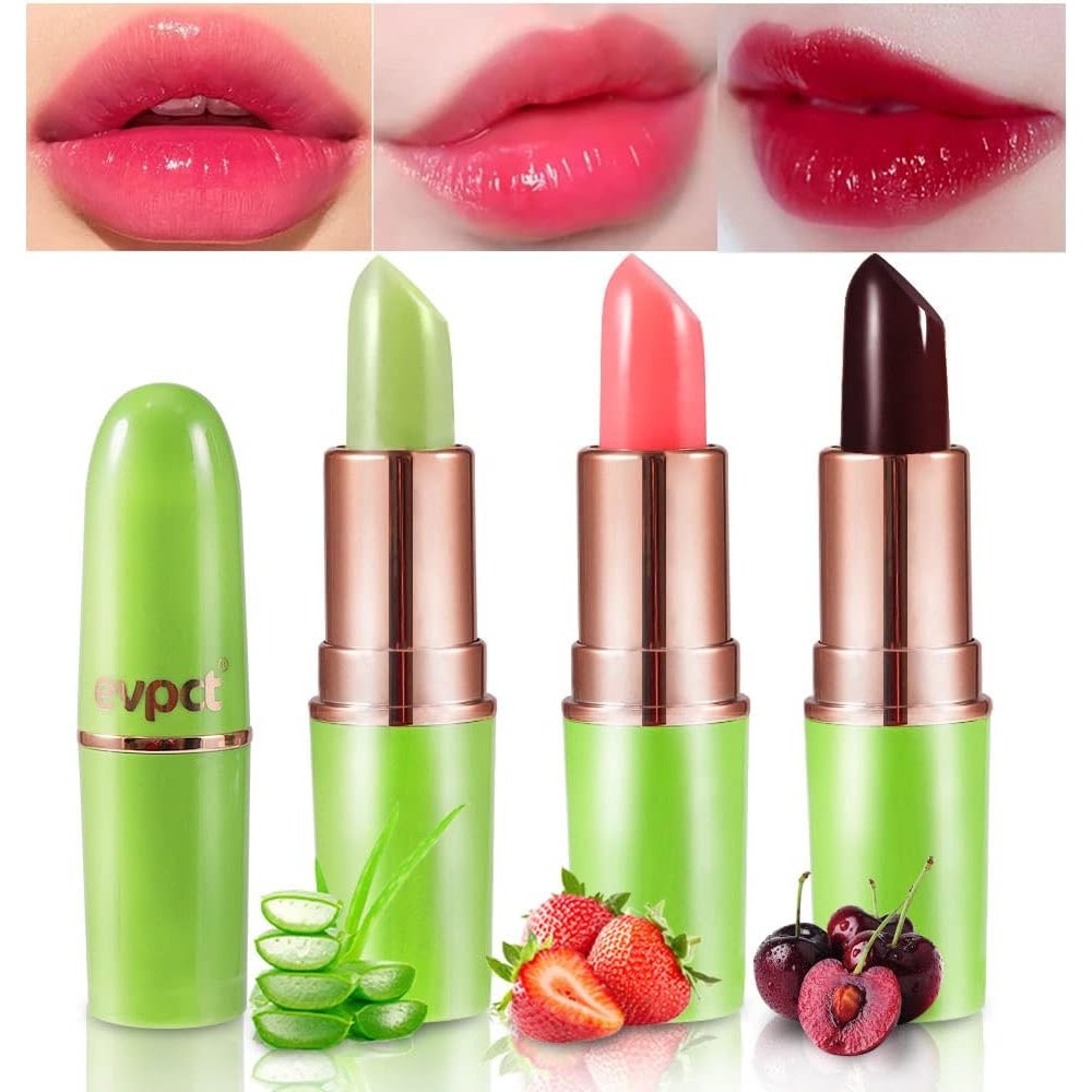 Evpct magic color changing lipstick set with aloe vera and strawberry extracts for 24 hour hydration