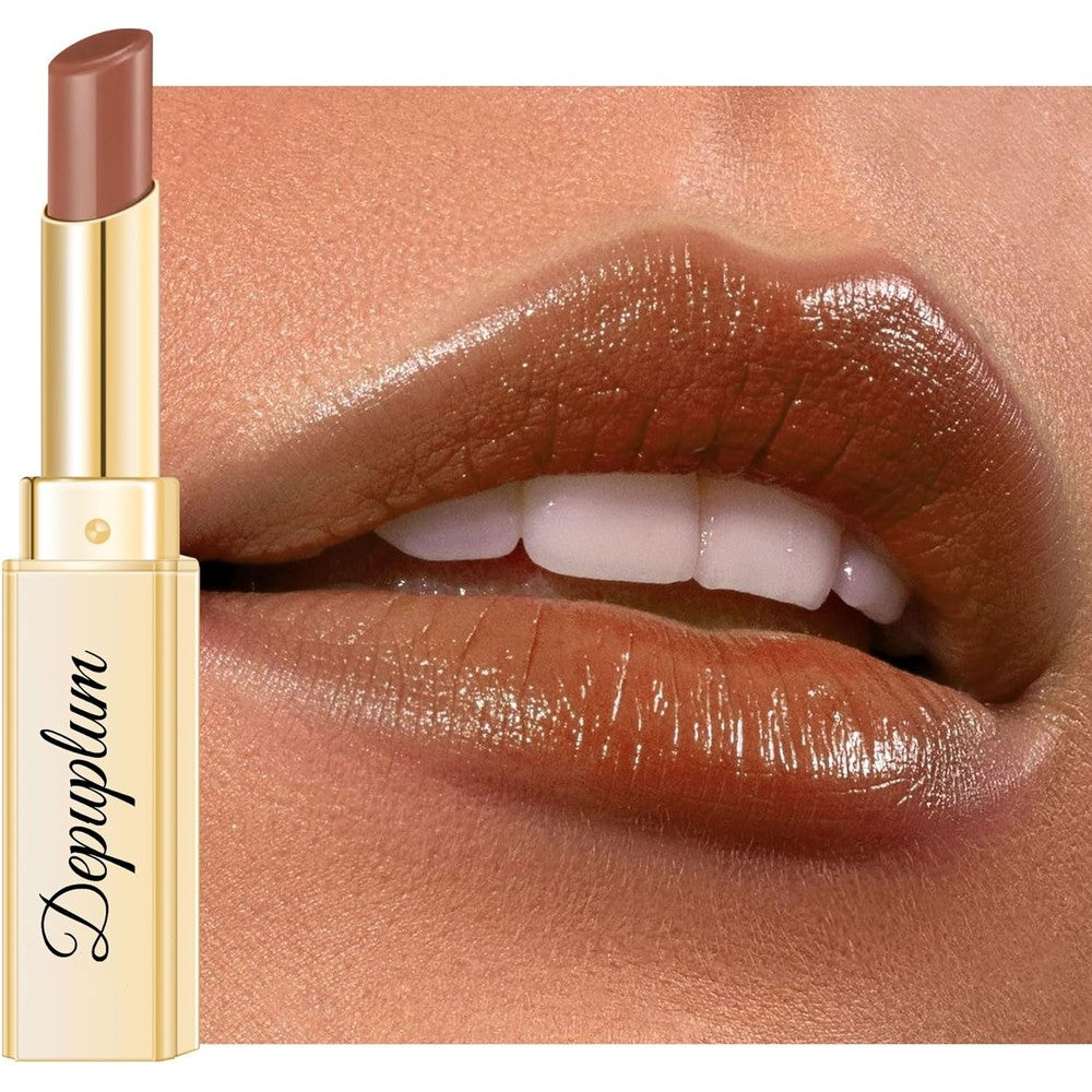 Depuplum brown glossy lipstick in DM72 the kiss shade hydrating lip color