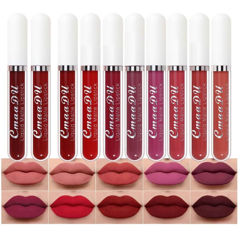 Evpct 10 Piece liquid matte lipstick set for dark skin tones in ruby and plum