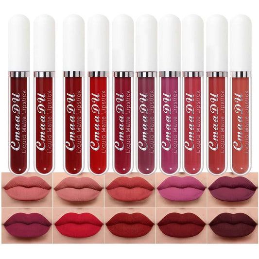Evpct 10 Piece liquid matte lipstick set for dark skin tones in ruby and plum
