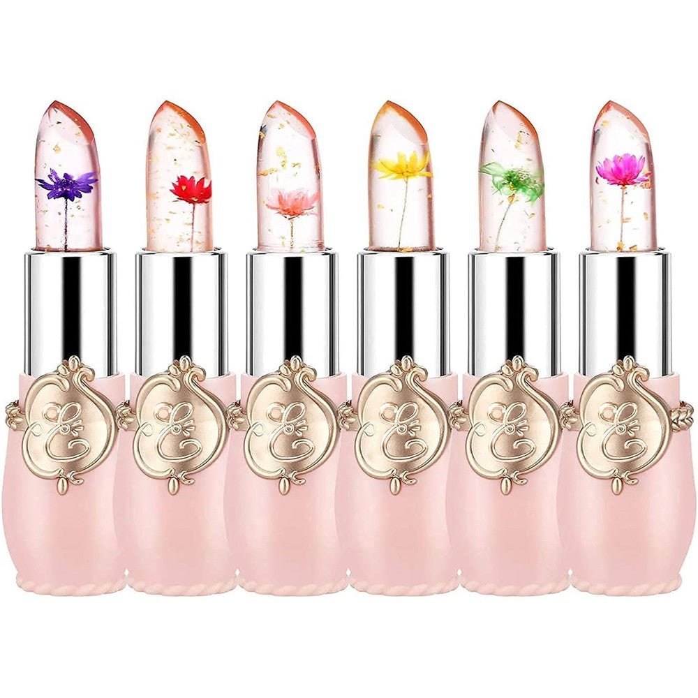 Firstfly 6 piece crystal flower jelly lipstick set with magic color change