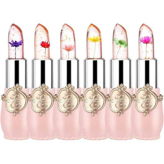Firstfly 6 piece crystal flower jelly lipstick set with magic color change