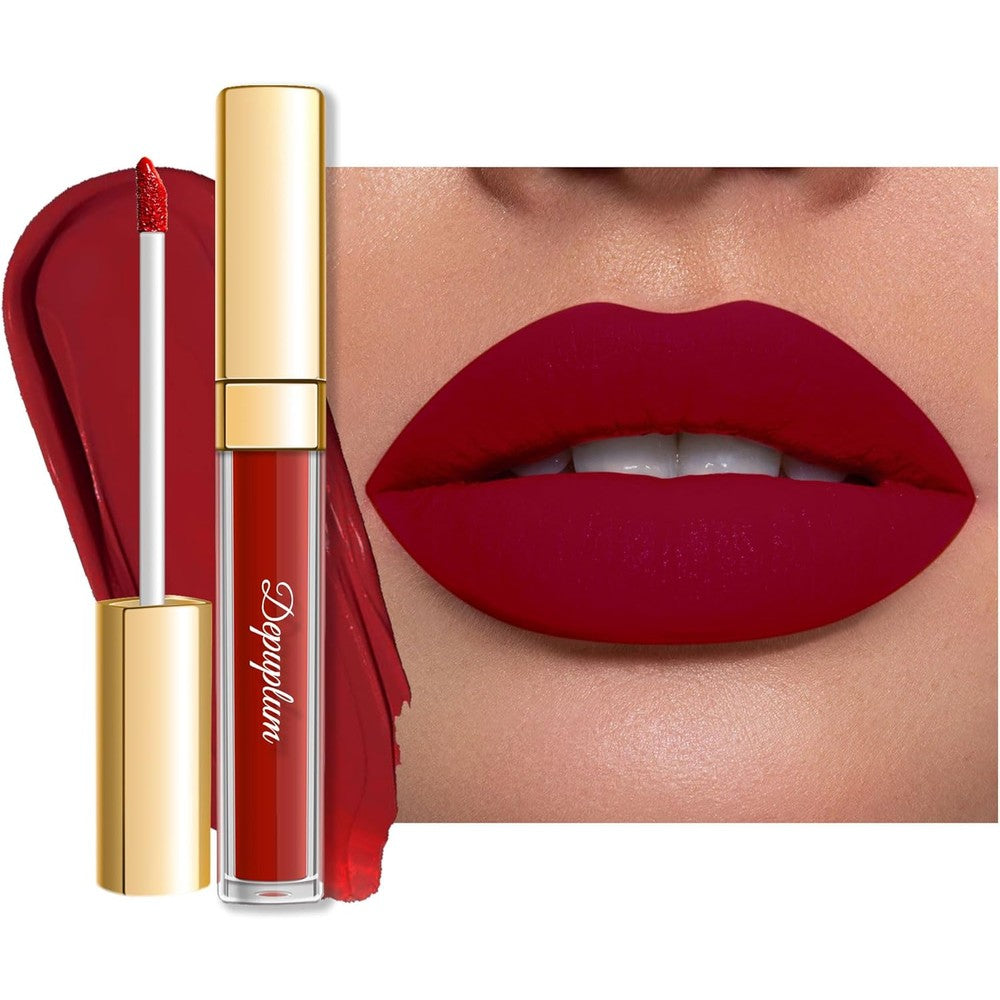 Depuplum matte lipstick in DM18 oxblood red shade liquid formula