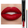 Maki Yika matte liquid lipstick front view showing packaging and MVP Red shade branding.