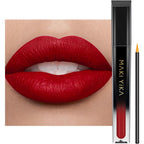 Maki Yika matte liquid lipstick front view showing packaging and MVP Red shade branding.