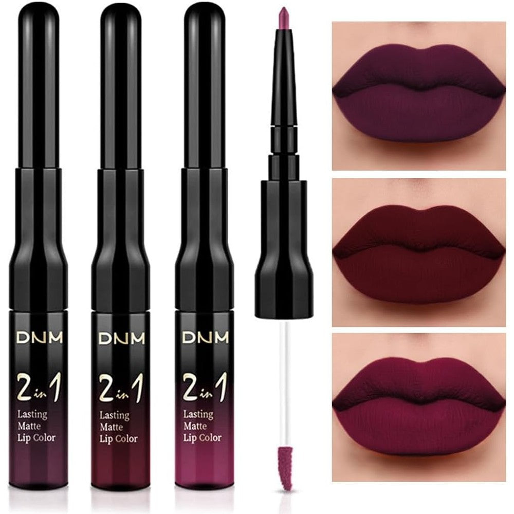 Evpct 3 pcs set of black cherry blood red mauve brown matte liquid lipstick and lip liner in gothic shades