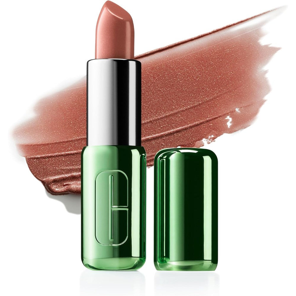 Clinique pop longwear in vibrant red lipstick in AB bare pop shine shade with smudge proof