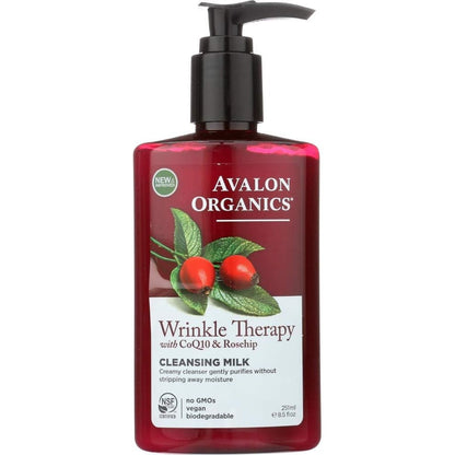 Avalon Organics Wrinkle Therapy CoQ10 Facial Cleansing Milk front bottle view