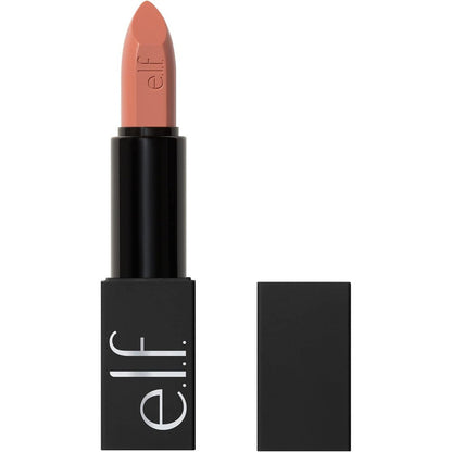 e.l.f. o face satin lipstick in dirty talk shade showing rich pink nude pigment