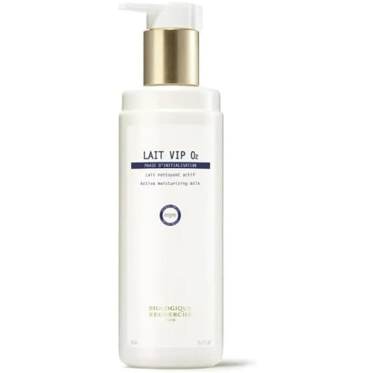 Biologique Recherche Lait VIP O2 eight point four fluid ounce bottle front view premium oxygenating cleanser