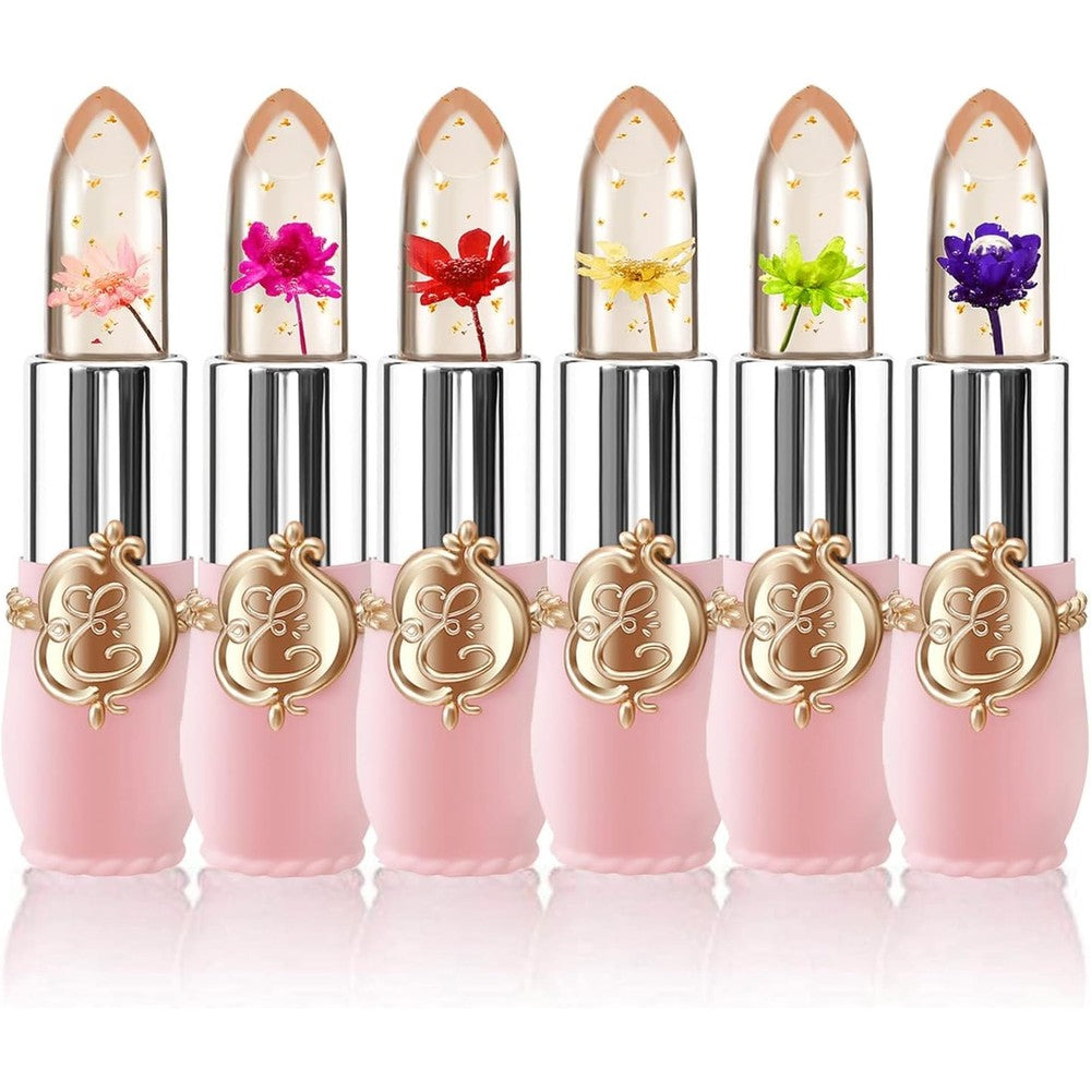 BestLand 6 piece flower jelly lipstick set with gold flakes and real flowers