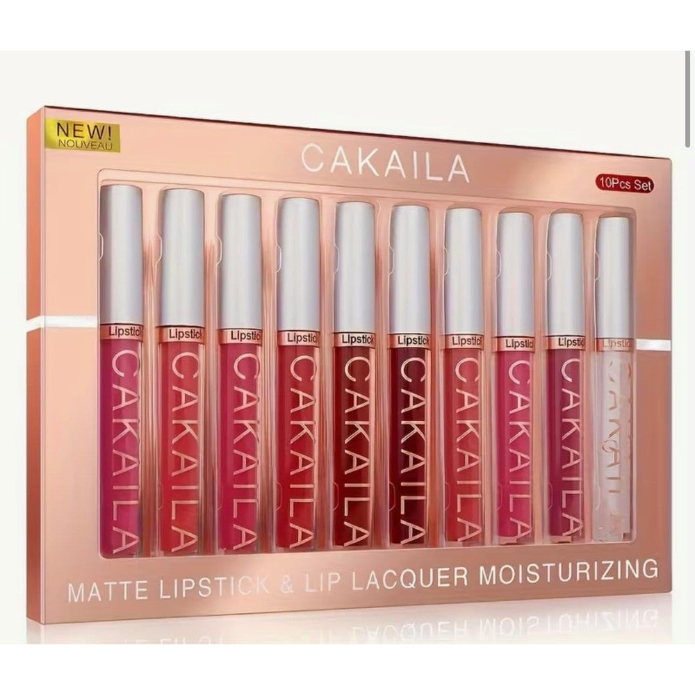 Karnar 10 piece matte liquid lipstick set front view showing assorted shades