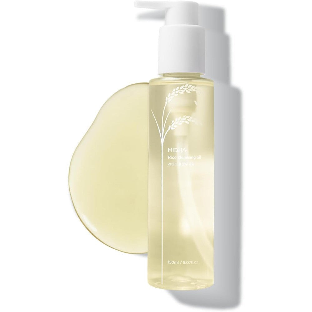 Midha Rice Cleansing Oil bottle front view for makeup removal