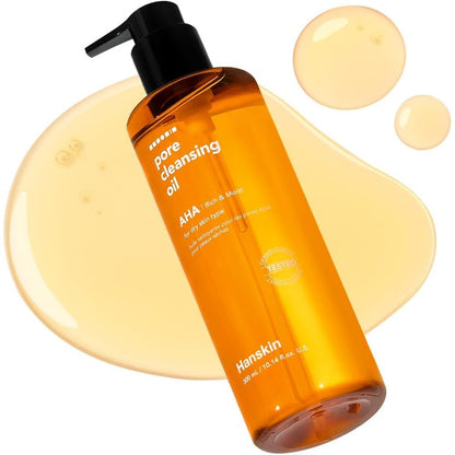 Hanskin AHA Pore Cleansing Oil 300ml bottle front view for dry skin