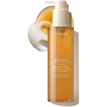 LANEIGE Perfect Renew Nourishing Oil-to-Foam Cleanser front view bottle for anti aging skincare
