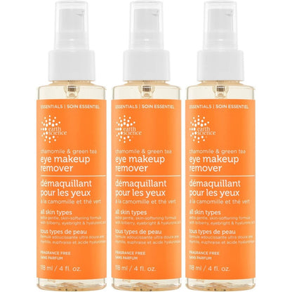 Earth Science Chamomile and Green Tea Eye Makeup Remover three pack front view