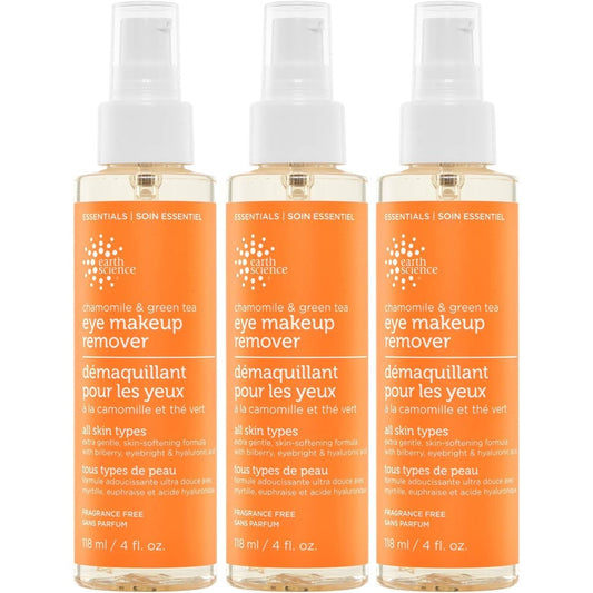 Earth Science Chamomile and Green Tea Eye Makeup Remover three pack front view