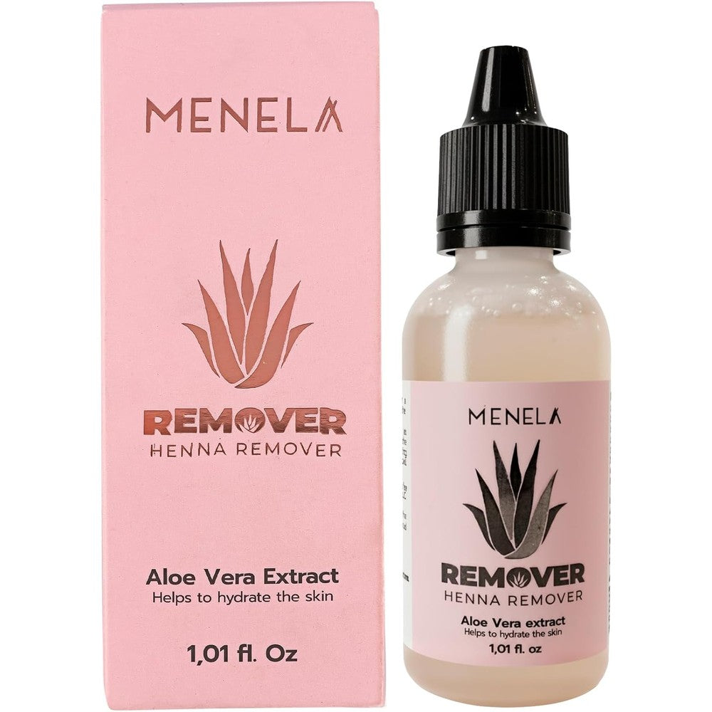 Menela Eyebrow Henna Remover front view bottle and box packaging