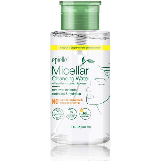 Epielle Micellar Cleansing Water front view bottle for daily makeup removal.