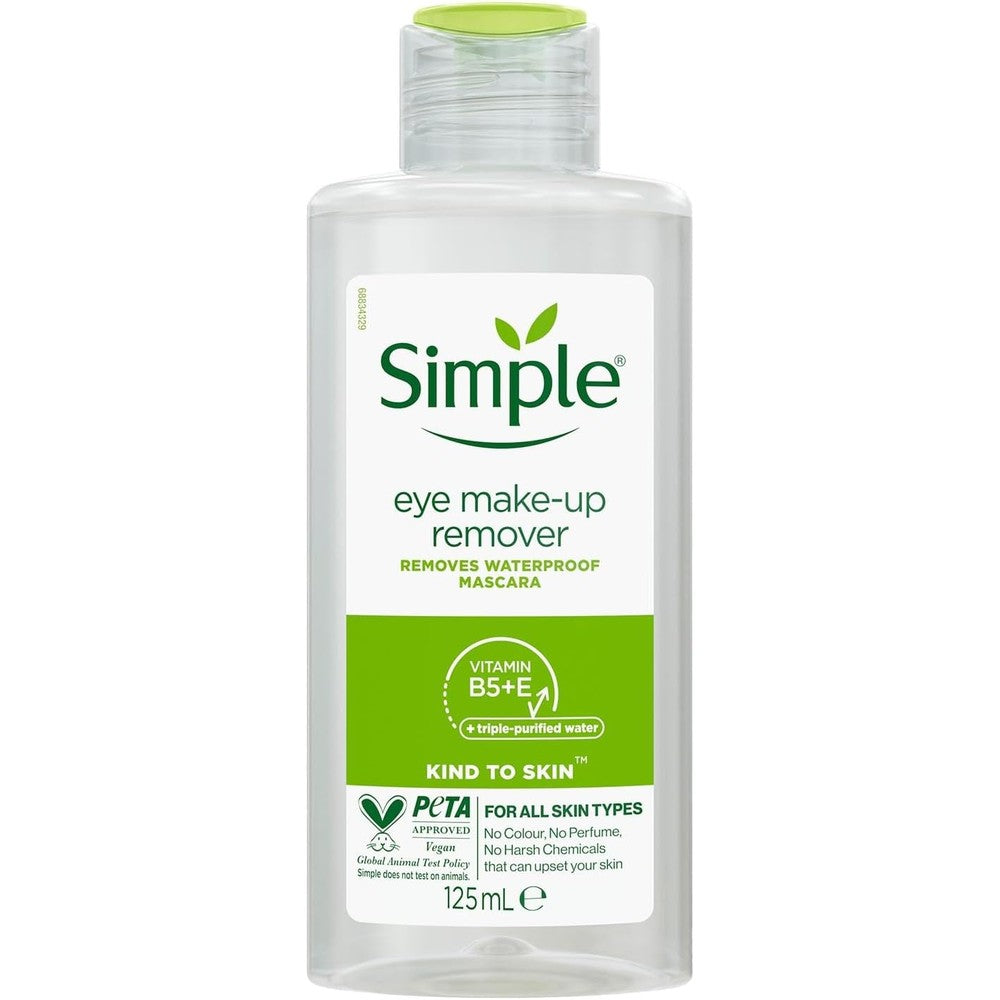 Simple Kind To Skin Eye Make Up Remover front view bottle on white background