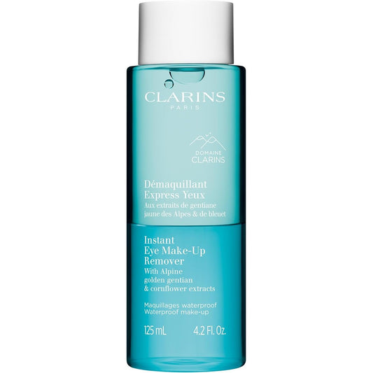 Clarins Instant Eye Makeup Remover 125ml bottle with bi phase blue and clear liquid