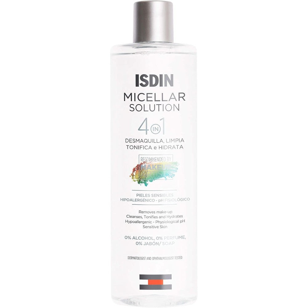 ISDIN Micellar 4-in-1 Facial Cleansing Water Solution 400ml front view bottle for daily skin care