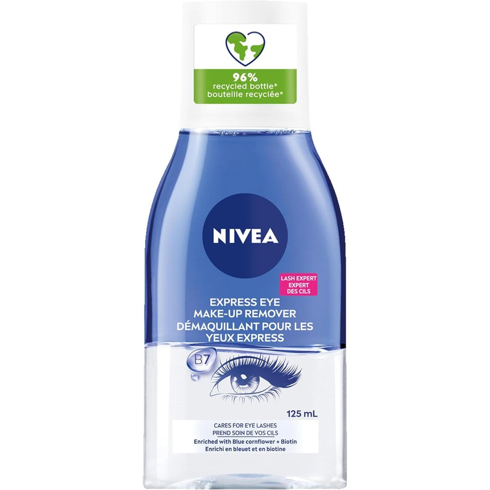 Nivea Daily Essentials Double Effect Eye Make Up Remover bottle front view for waterproof cleansing
