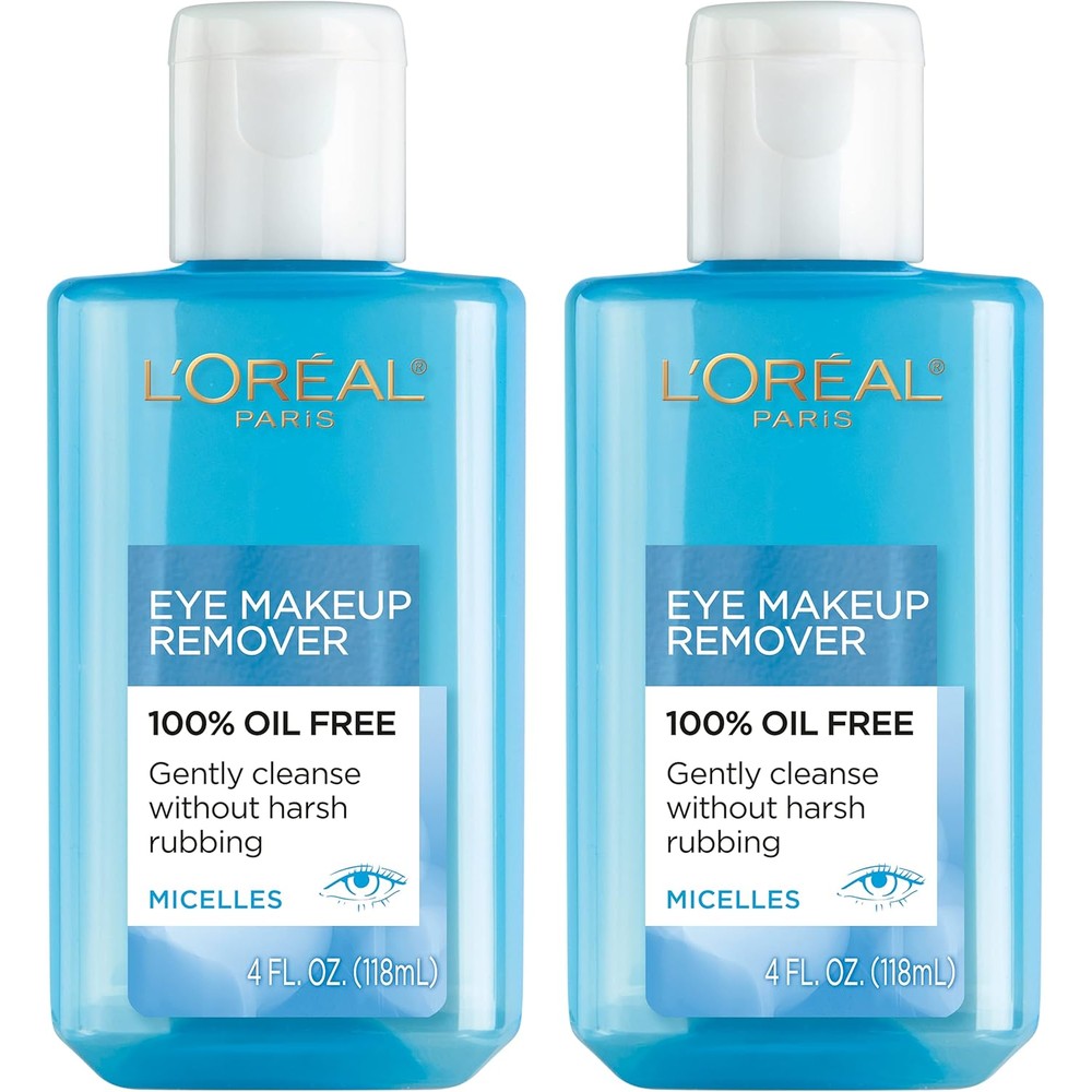 L'Oreal Paris Clean Artiste Oil Free Eye Makeup Remover front view of the two pack packaging.