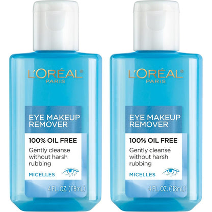 L'Oreal Paris Clean Artiste Oil Free Eye Makeup Remover front view of the two pack packaging.
