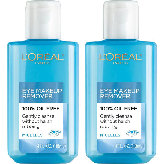 L'Oreal Paris Clean Artiste Oil Free Eye Makeup Remover front view of the two pack packaging.
