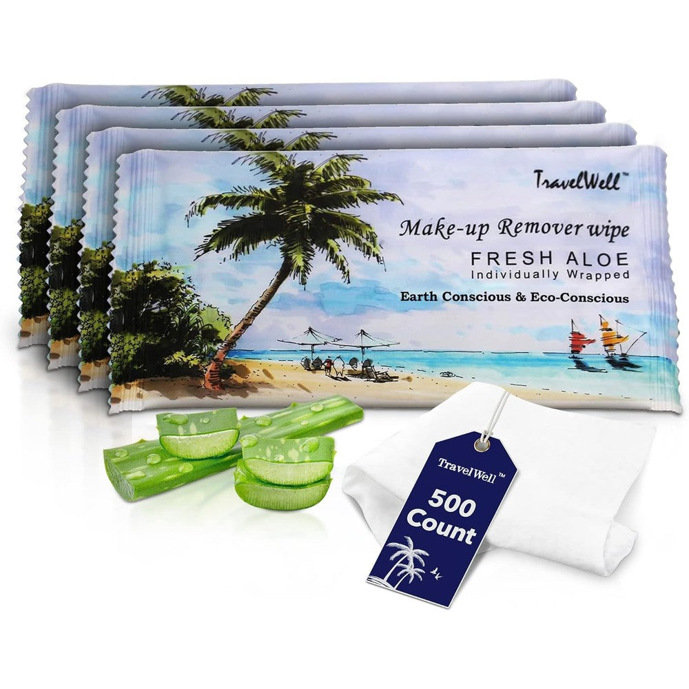 Travelwell 500 count makeup remover wipes bulk box front view